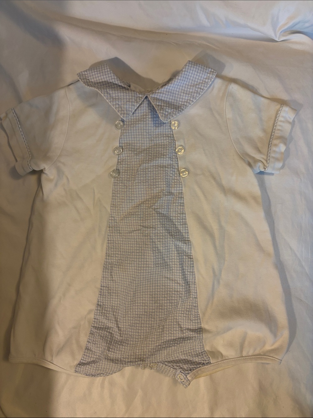 Little English Cream One-Piece with Light Blue Gingham Panel